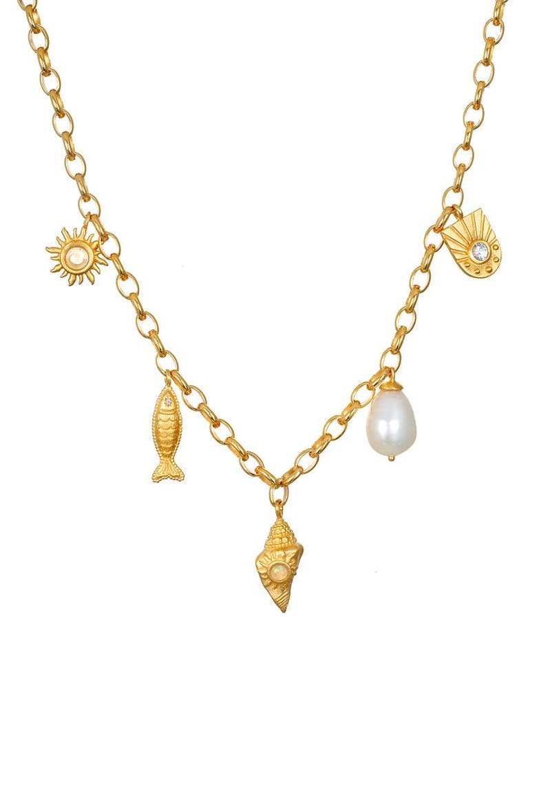 Blessings of the Sea Multi Charm Necklace, Main, color, Gold