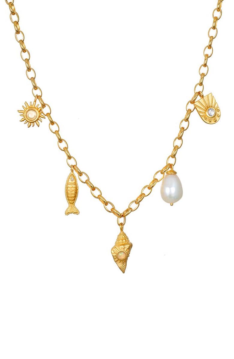 Satya Jewelry Blessings of the Sea Multi Charm Necklace, Main, color, Gold