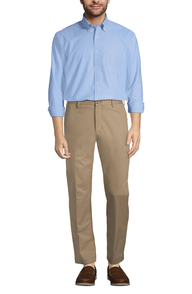 Lands' End Tailored Fit No Iron Solid Supima Cotton Oxford Dress Shirt, Alternate, color, Blue