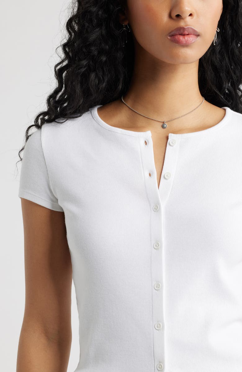 BP. Short Sleeve Rib Knit Cardigan, Alternate, color, White