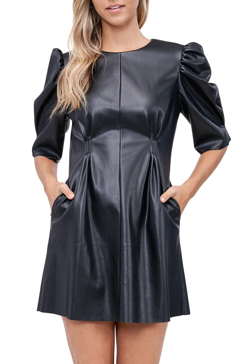 En Saison Puff Sleeve Faux Leather Minidress, Main, color, 