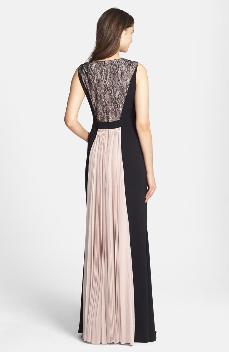JS Collections Lace & Pleat Panel Crepe Gown, Alternate, color, 