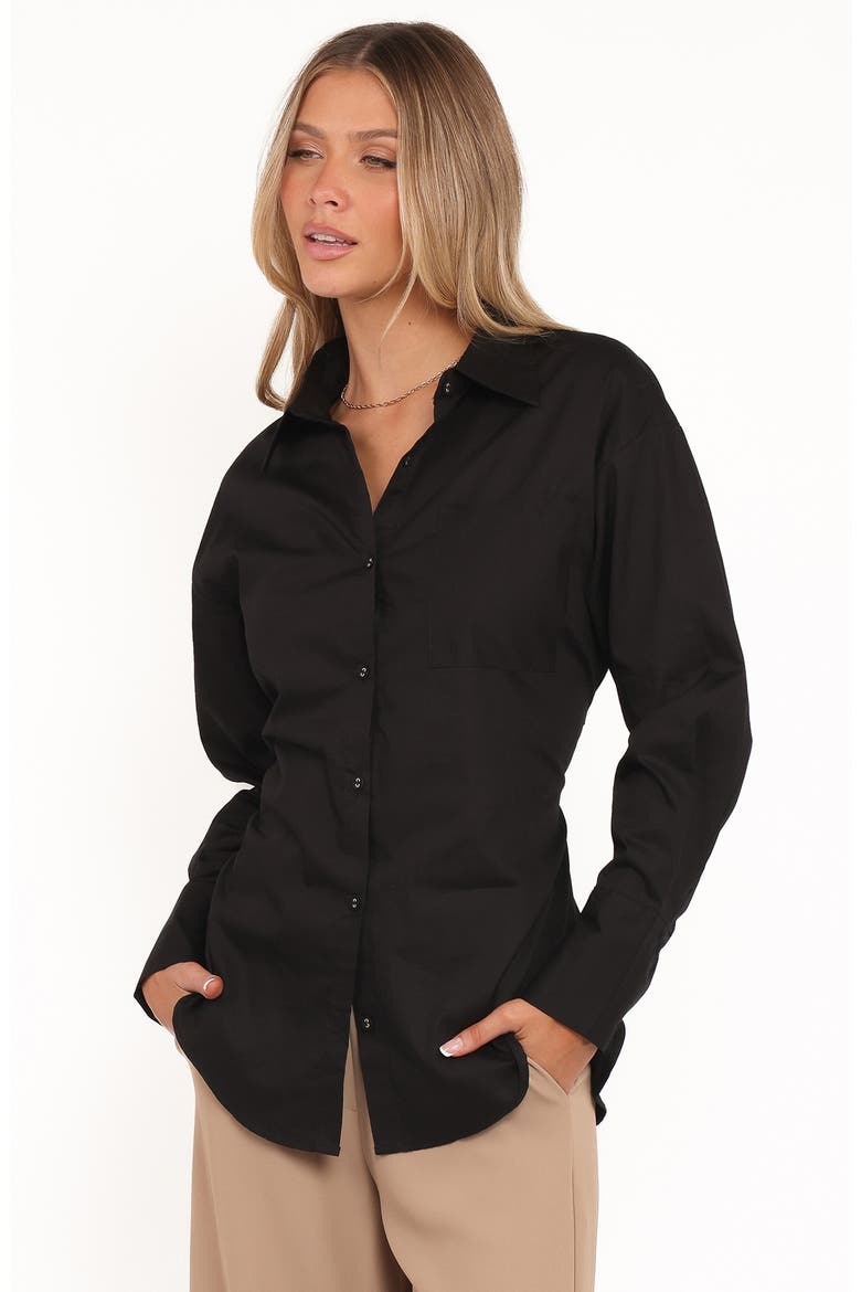 Yacra Tie Back Cotton Button-Up Shirt, Alternate, color, BLACK