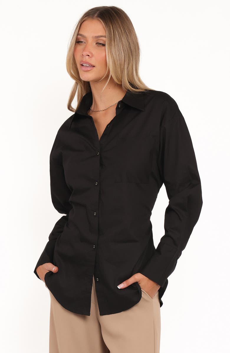 Petal & Pup Yacra Tie Back Cotton Button-Up Shirt, Alternate, color, Black