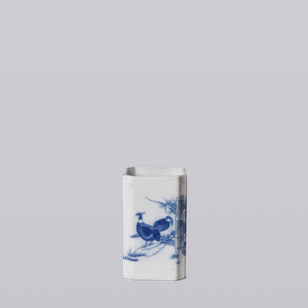 Cobalt Guild 1920s Blue And White Porcelain Pheasant Square Vase In White