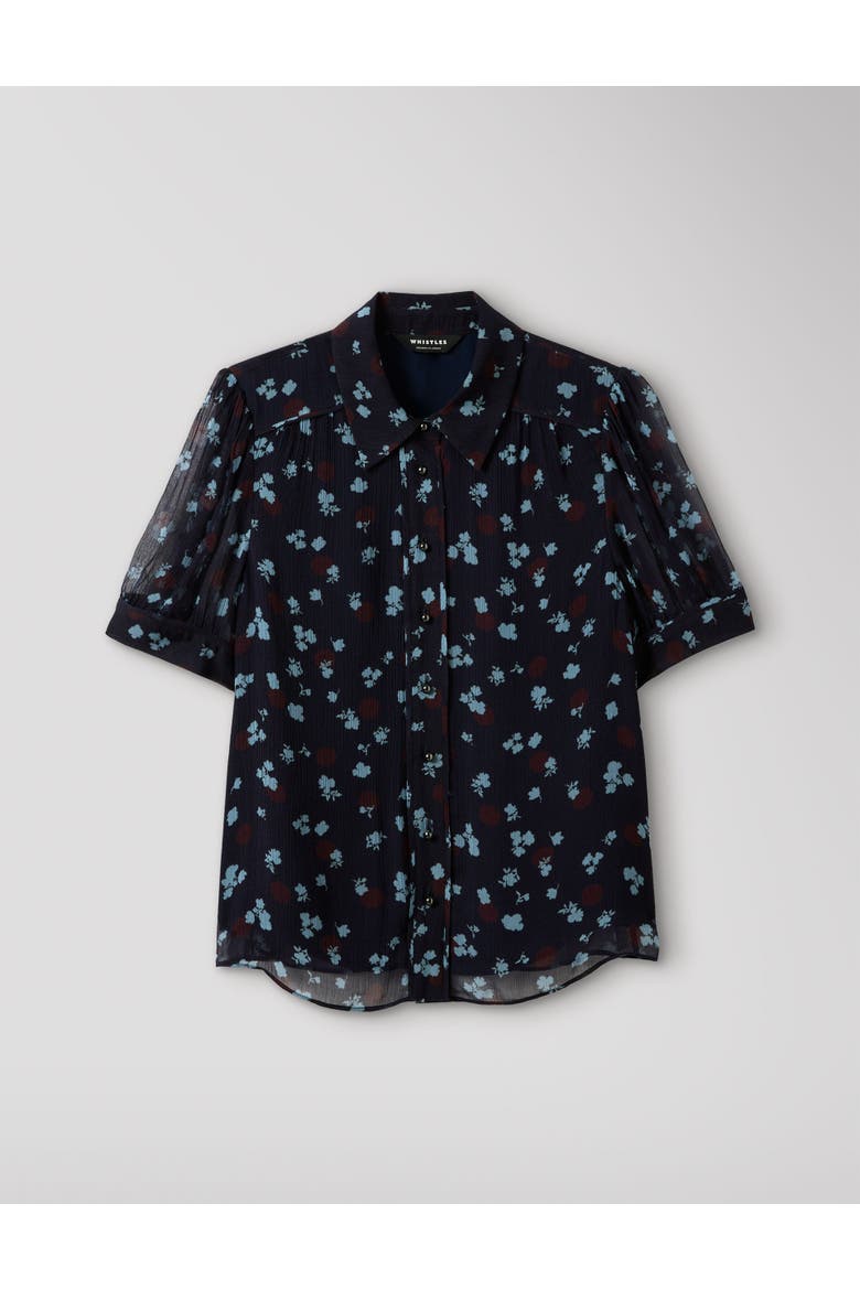 Viscose Short Sleeve Pintuck Blouse, Alternate, color, Navy/Multi