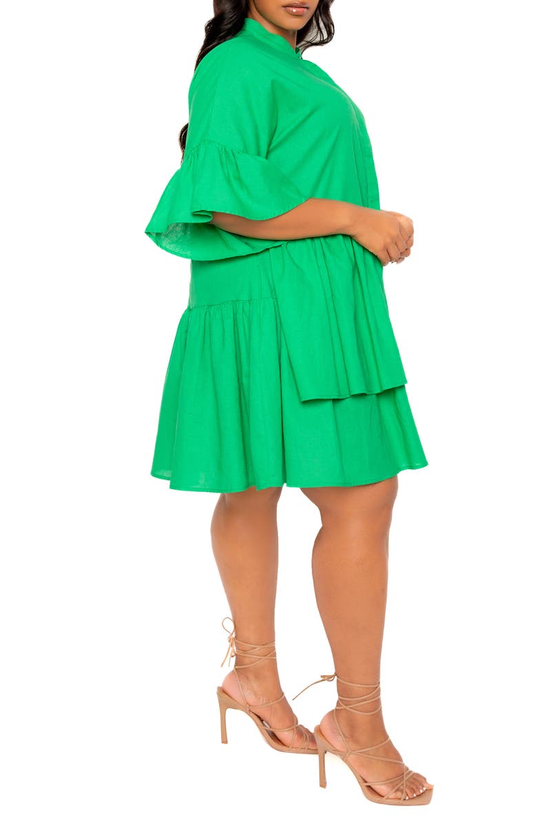 BUXOM COUTURE Flutter Sleeve Cotton & Linen Shift Dress, Alternate, color, Green