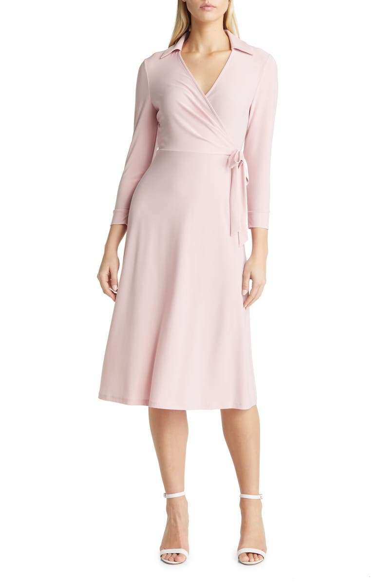 Anne Klein Long Sleeve Signature Stretch Wrap Dress, Main, color, 