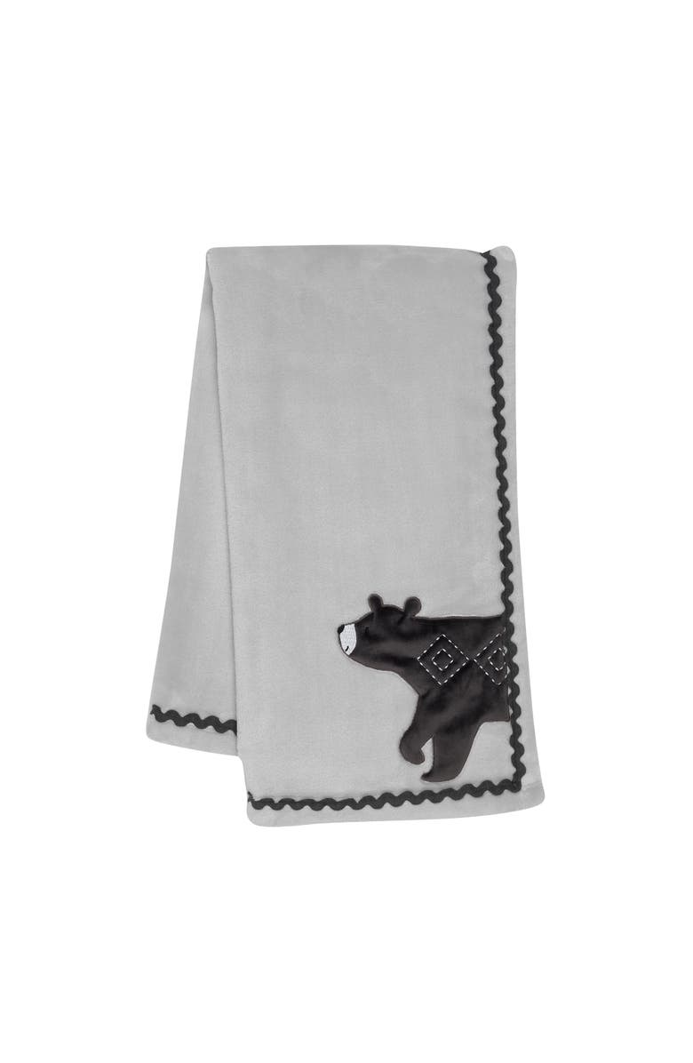 Lambs & Ivy Woodland Forest Fleece Bear Nursery Baby Blanket, Main, color, Gray