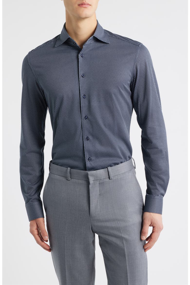 Slim Fit Geometric Print Non-Iron Dress Shirt, Main, color, GREY BLUE