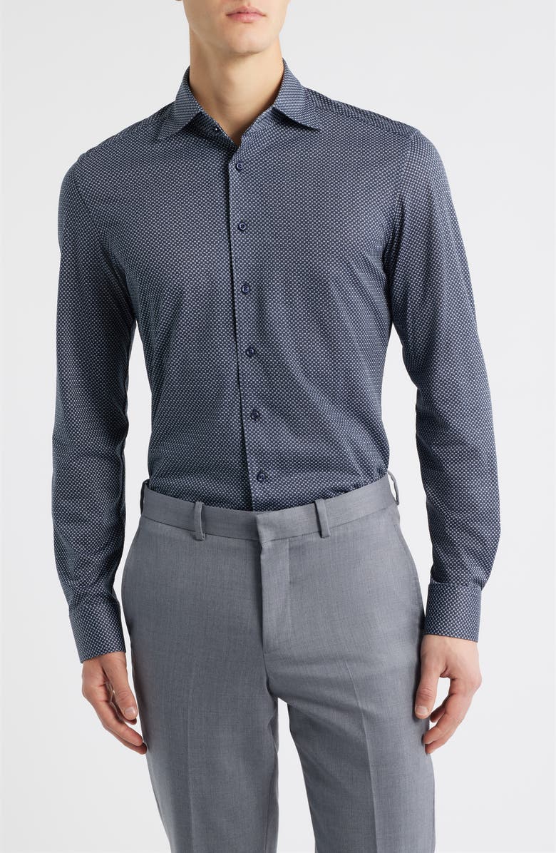 1863 by Eterna Slim Fit Geometric Print Non-Iron Dress Shirt, Main, color, Grey Blue