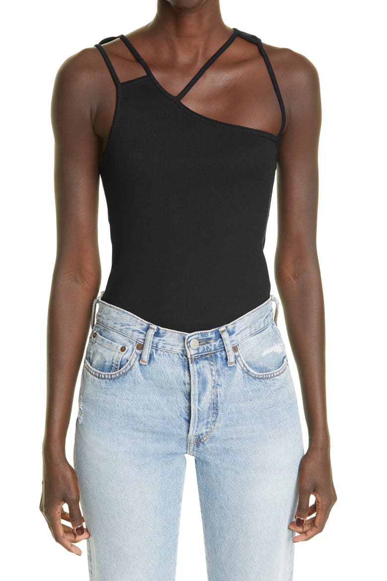 Gender Inclusive Fist Geometric Cutout Rib Tank, Main, color, BLACK