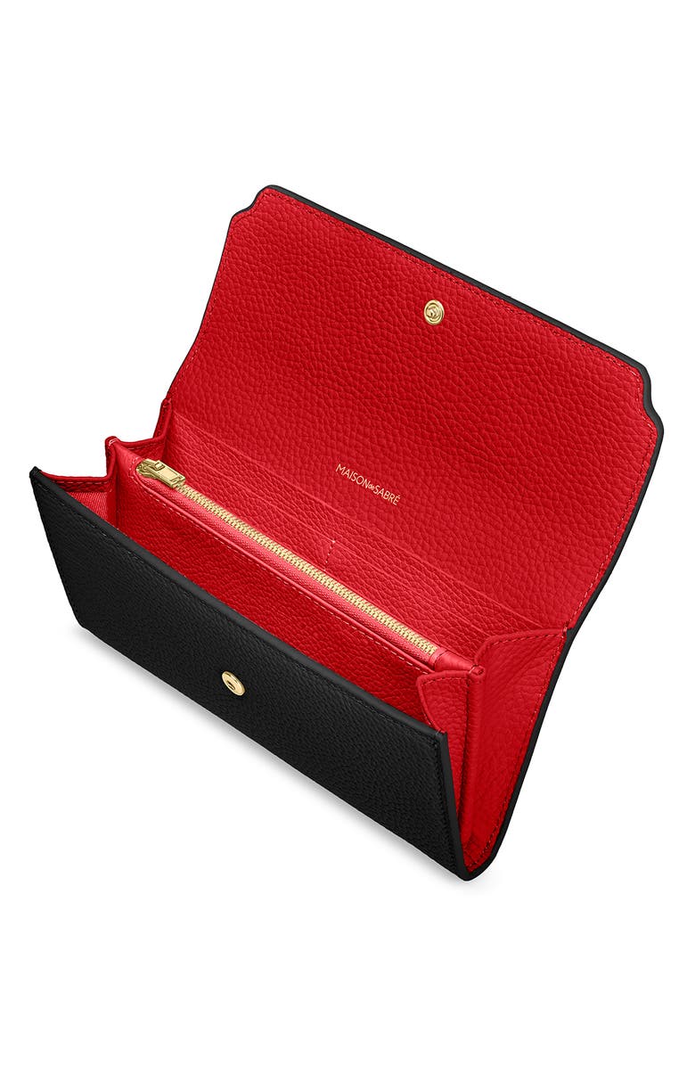 MAISON de SABRÉ Long Leather Flap Wallet, Alternate, color, Pomegranate Caviar