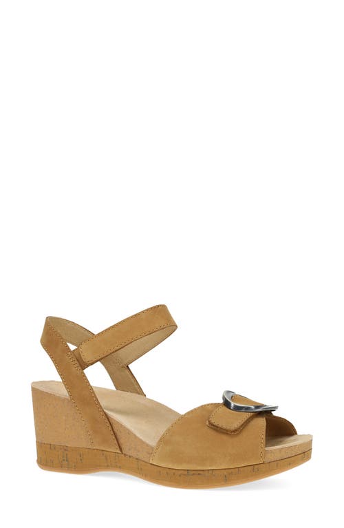 Dansko Stella Ankle Strap Platform Wedge Sandal In Dijon Milled Nubuck