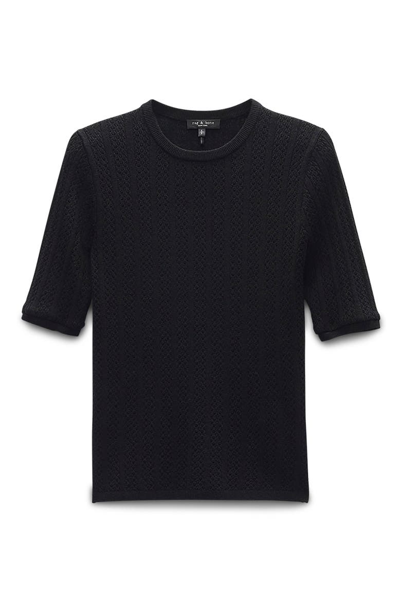 Tina Short Sleeve Merino Wool Sweater, Alternate, color, BLACK
