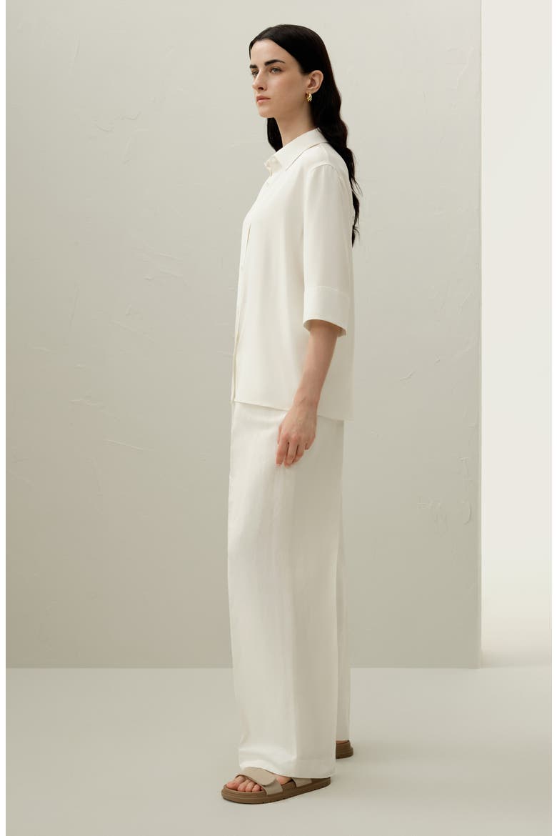Women's Heavy Silk Crepe Relaxed Half-Sleeve Shirt, Alternate, color, Natural White