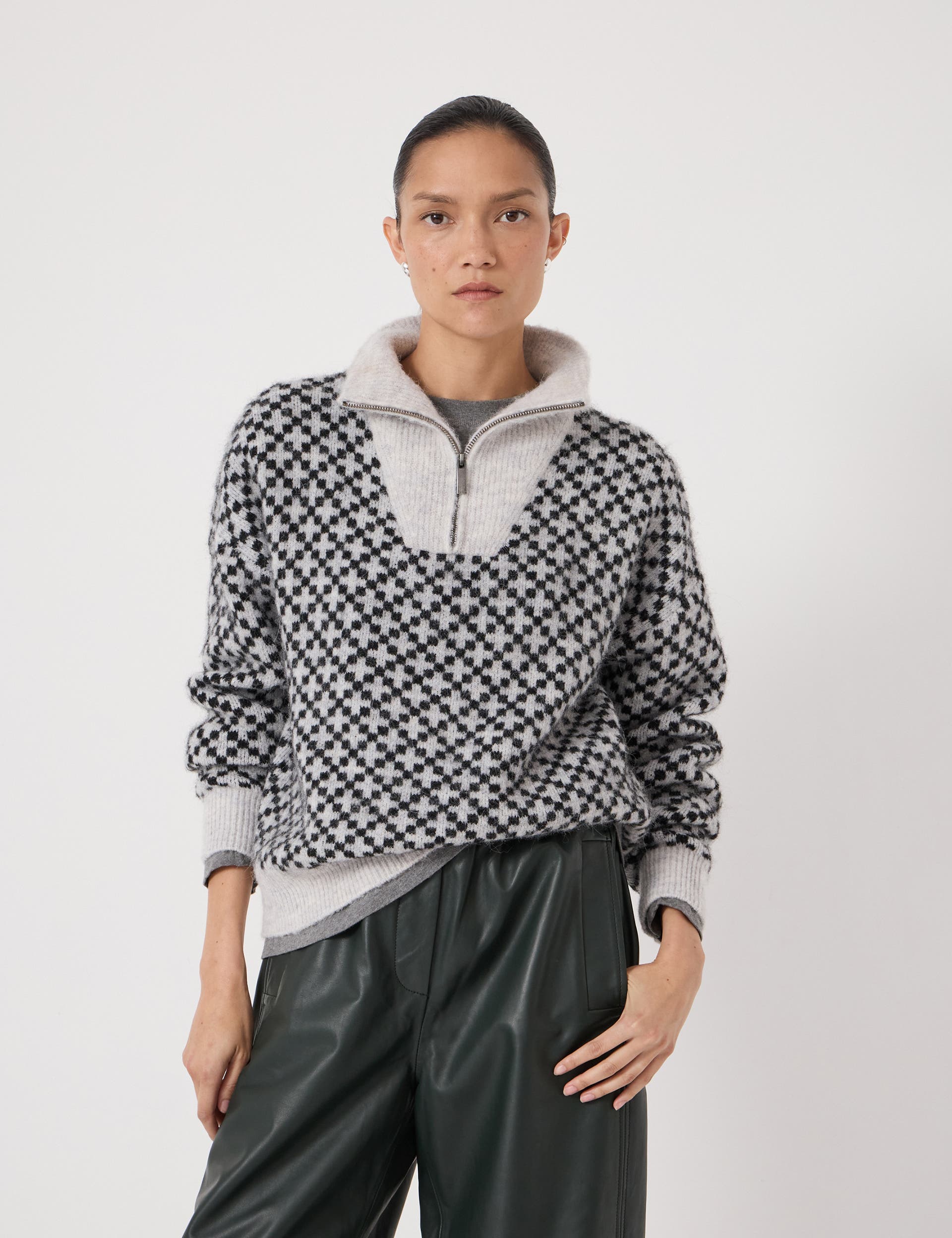 Juno Quarter Zip Mono Jacquard Jumper