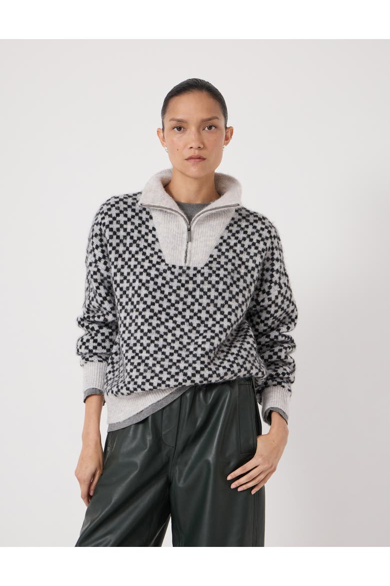 Juno Quarter Zip Mono Jacquard Jumper, Main, color, Light Grey Marl