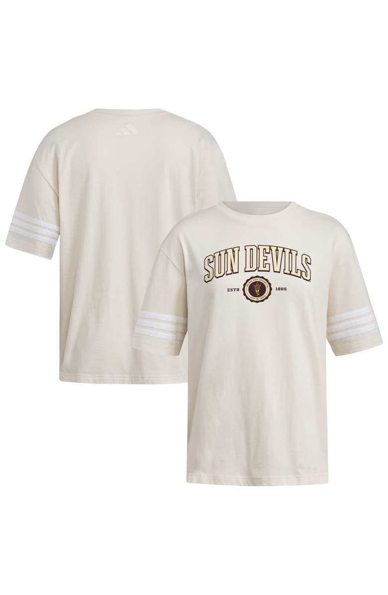 adidas Women's adidas Cream Arizona State Sun Devils Fashion Three-Stripes Oversized T-Shirt, Main, color, Cream