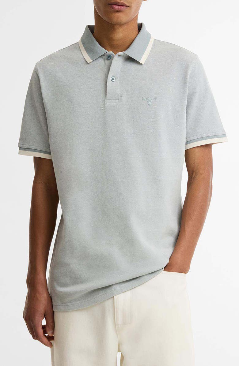 Barbour Barnard Contrast Collar Cotton Piqué Polo, Main, color, Dusty Slate