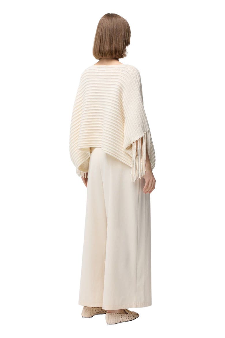 Fringed Sleeve Cashmere Poncho, Alternate, color, white