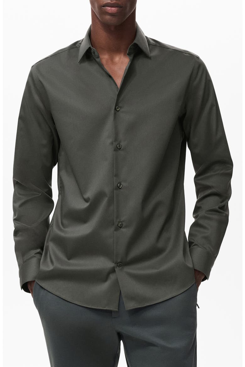 Stretch Button-Up Shirt, Main, color, KHAKI GREEN