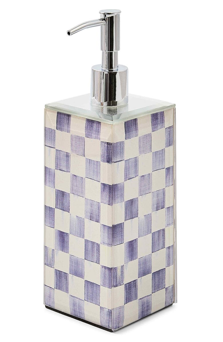 MACKENZIE CHILDS Violet Check Glass Soap Pump, Main, color, Violet