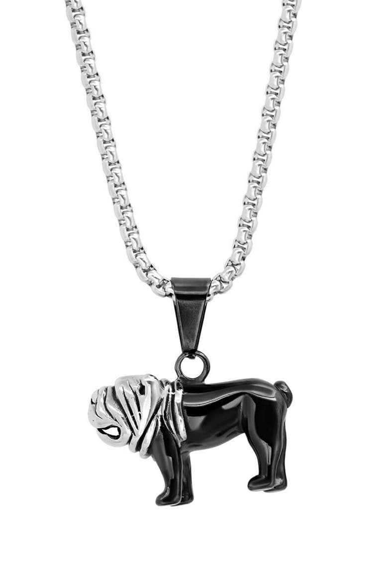Men's Two-Tone Stainless Steel Pug Pendant Necklace, Main, color, SILVER