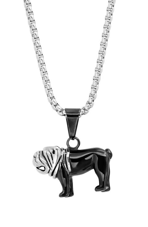 Men's Two-Tone Stainless Steel Pug Pendant Necklace