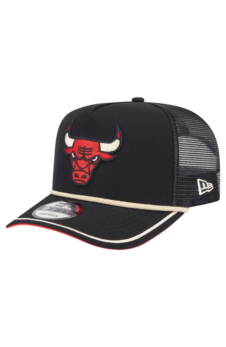New Era Men's New Era Black Chicago Bulls Vintage Team Rope A-Frame 9FIFTY Snapback Hat, Main, color, 