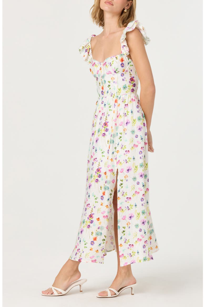 Wedelia Floral Print A-Line Dress, Alternate, color, CREAM PURPLE FLORAL