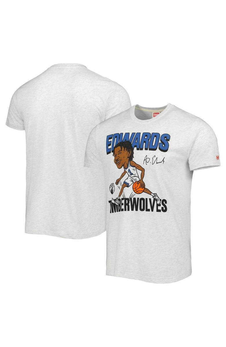 Homage Men's Homage Anthony Edwards Ash Minnesota Timberwolves Caricature Tri-Blend T-Shirt, Alternate, color, 