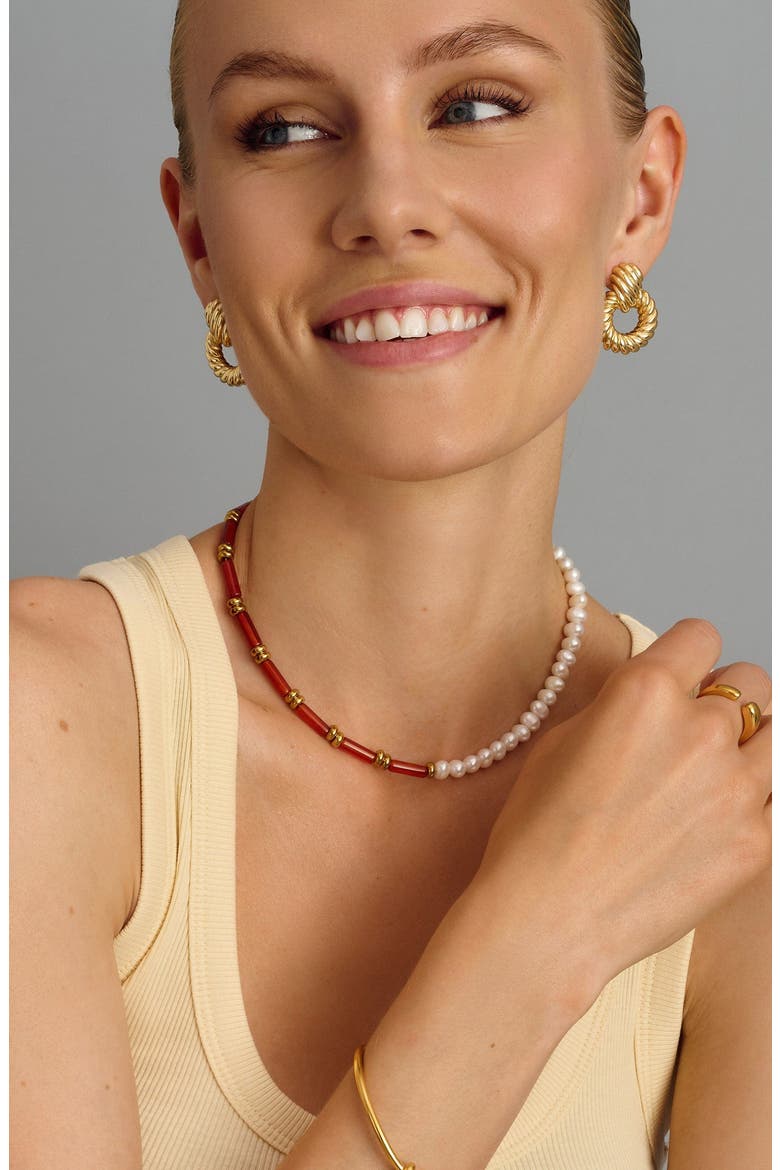 Pearl Choker, Alternate, color, Pearl / Red Agate
