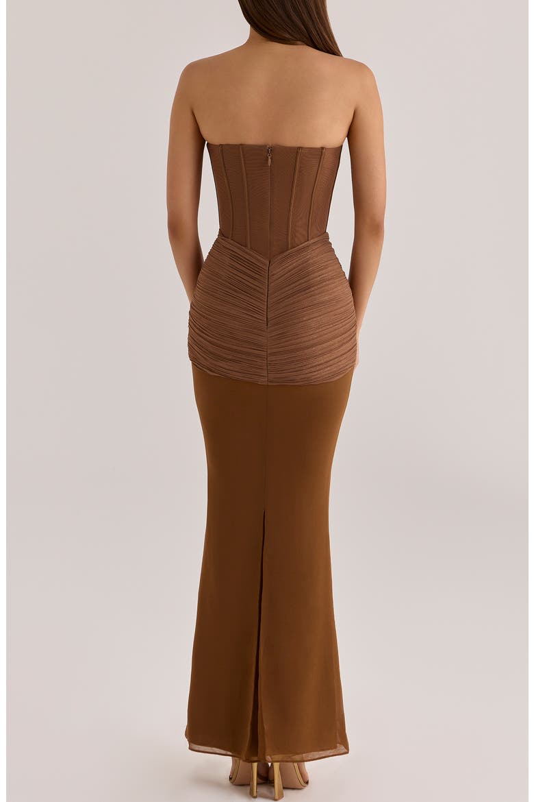 Charlotte Strapless Chiffon Corset Gown, Alternate, color, BRONZE