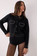 NASTY GAL Knitted Western Stud Detail Cardigan
