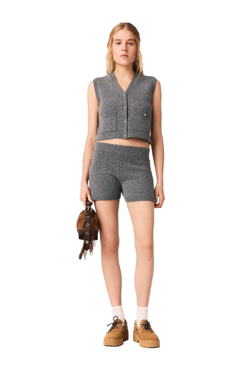 maje Rhinestone knit top, Alternate, color, Grey