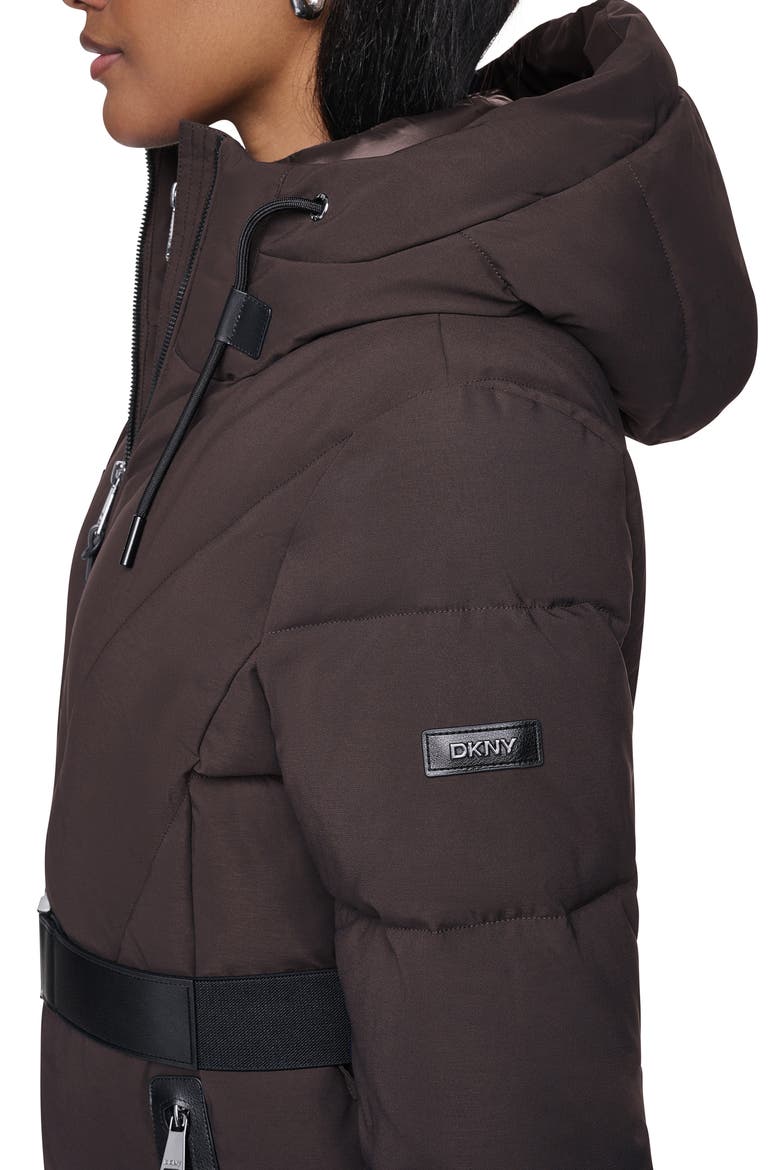 Water Resistant Belted Long Puffer Coat with Bib, Alternate, color, BITTER