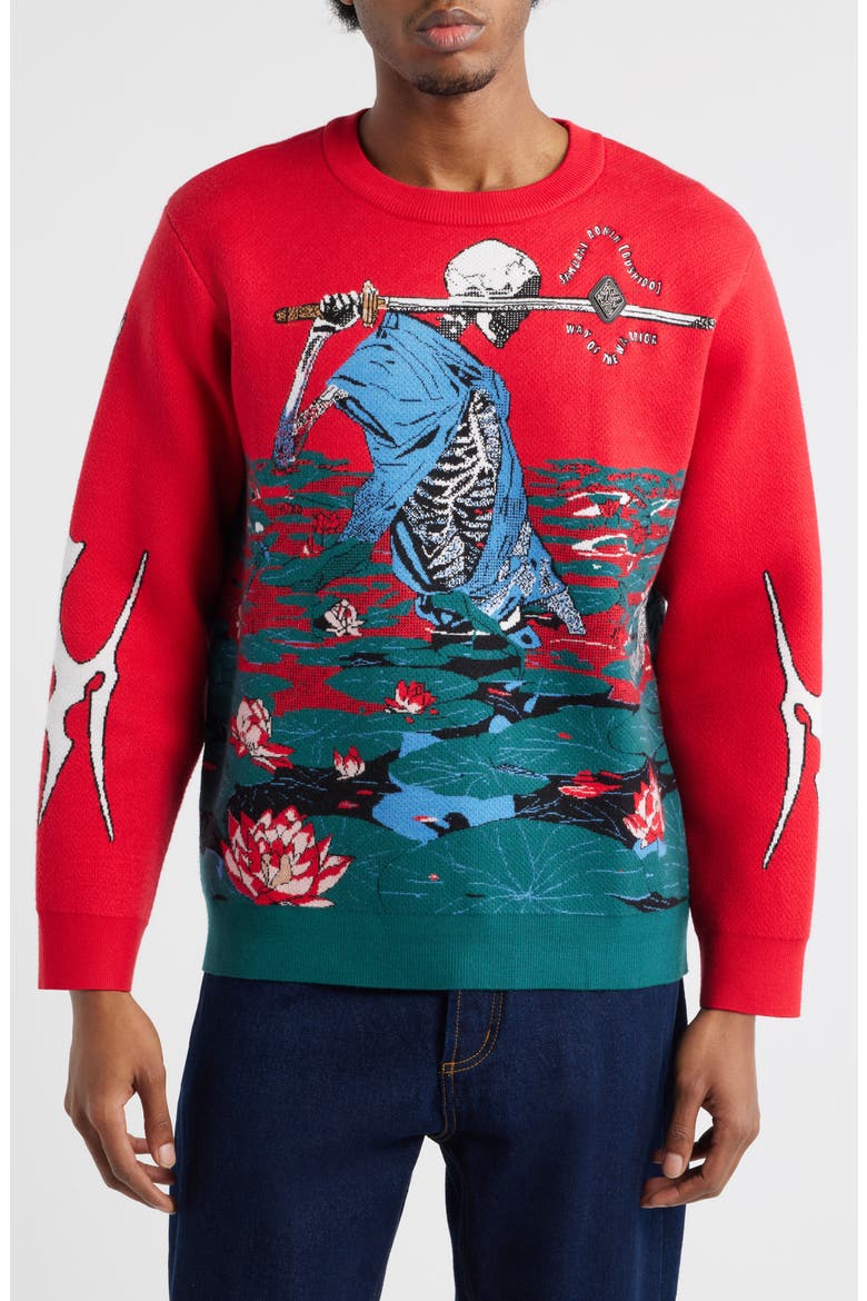 Skeleton Bushido Sweatshirt, Main, color, RED