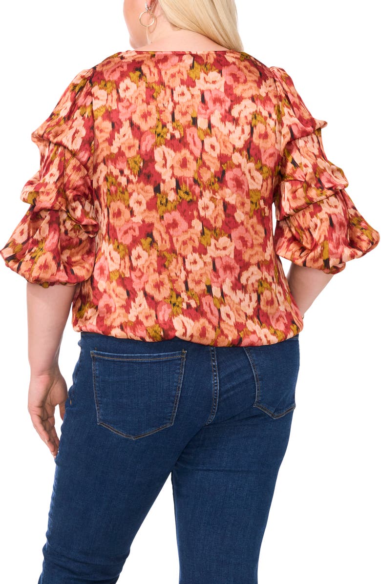 Vince Camuto V-Neck Bubble Sleeve Satin Top, Alternate, color, 