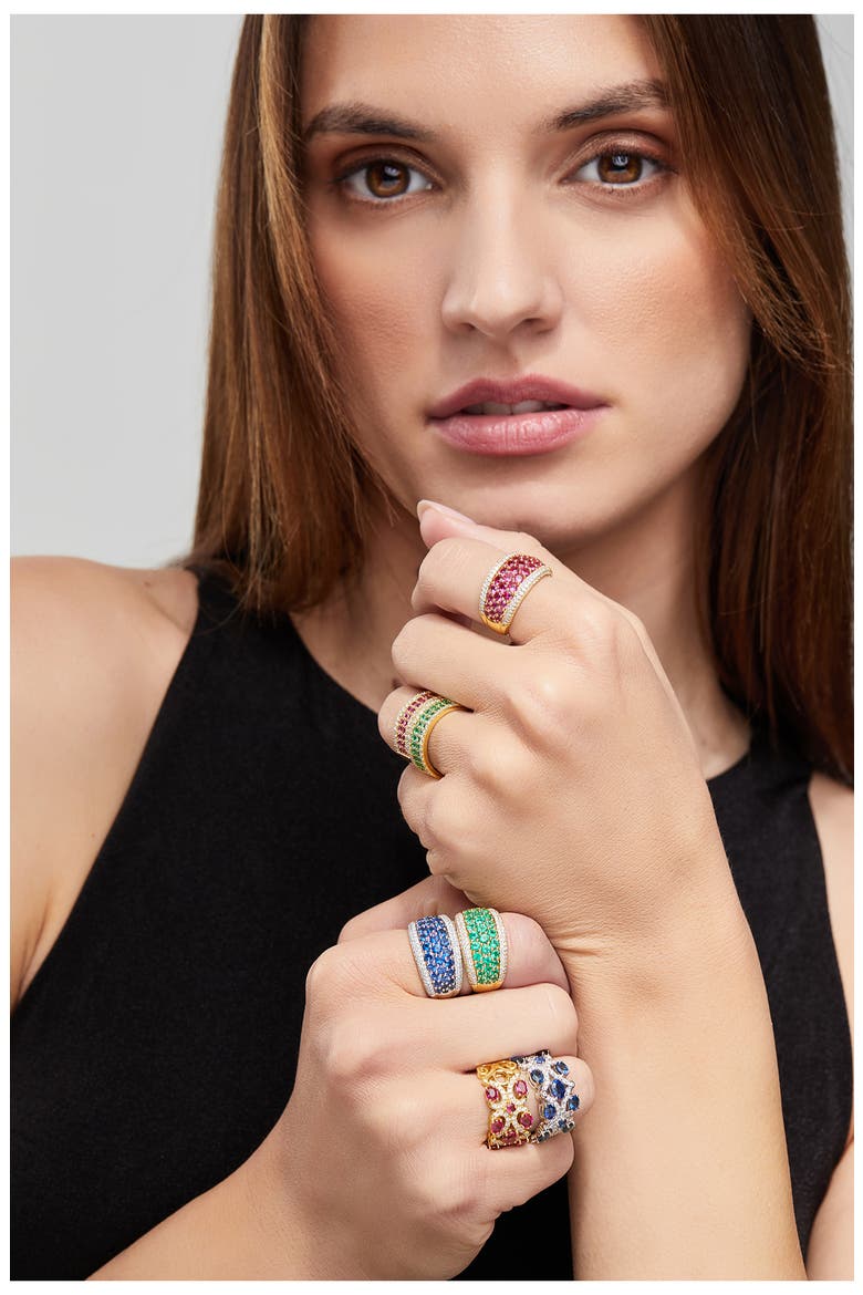 El Mar Wide Ring (Nordstrom Exclusive), Alternate, color, 18K Y GOLD - DIAMOND EMERALD