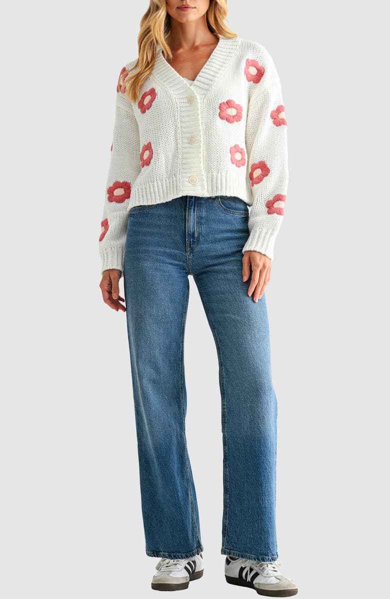 All in Favor Floral Embroidered Cardigan, Alternate, color, Cream Mauve