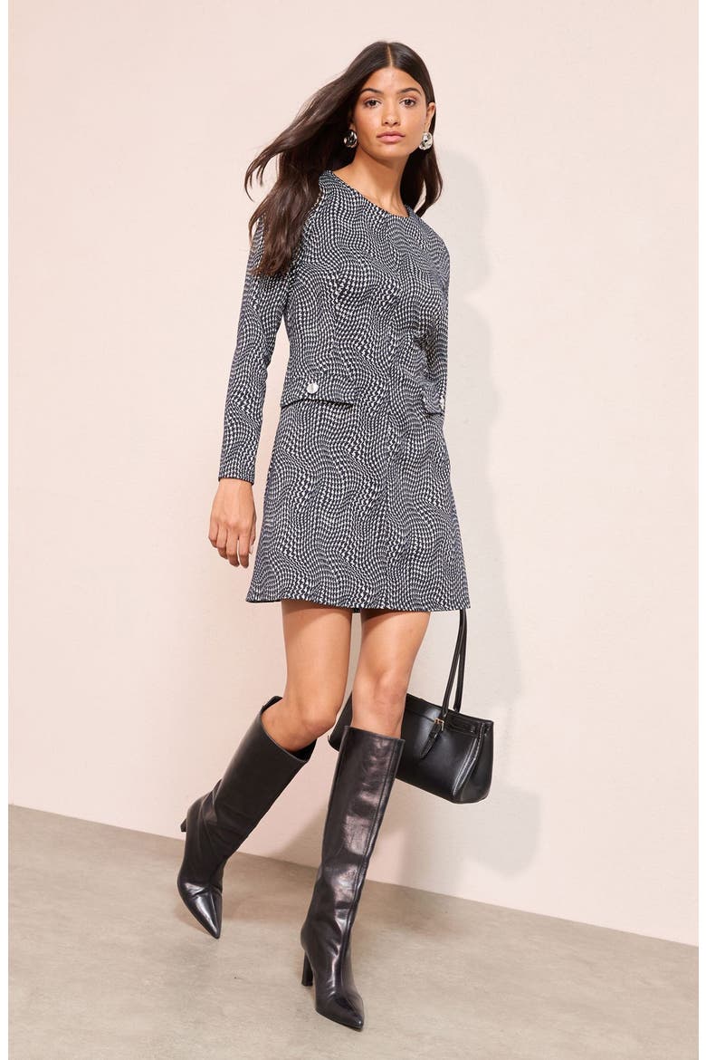Long Sleeve Check Minidress, Alternate, color, BLACK/ WHITE