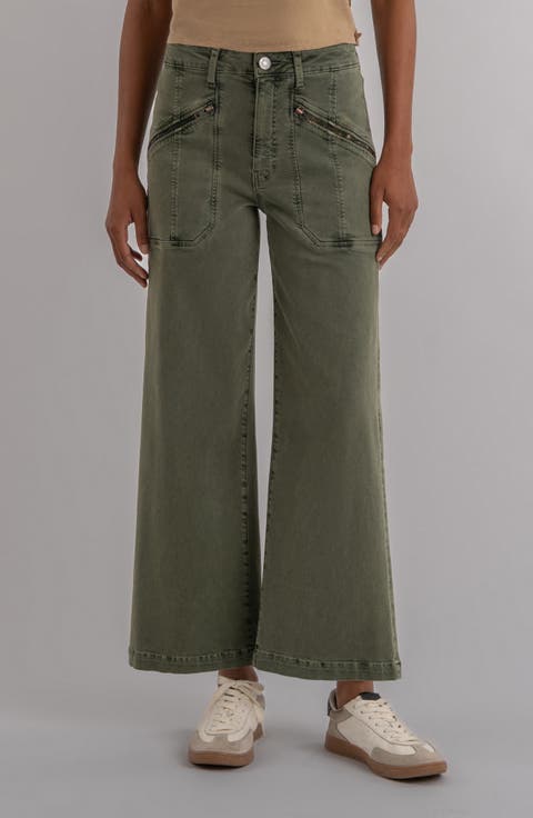 Meg Zip Pocket High Waist Ankle Wide Leg Jeans (Seaweed)