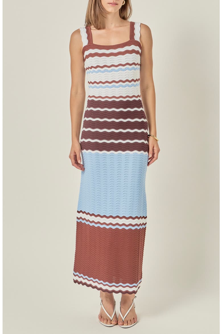 Stripe Pointelle Sweater Midi Dress, Main, color, BROWN MULTI