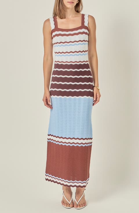 Stripe Pointelle Sweater Midi Dress
