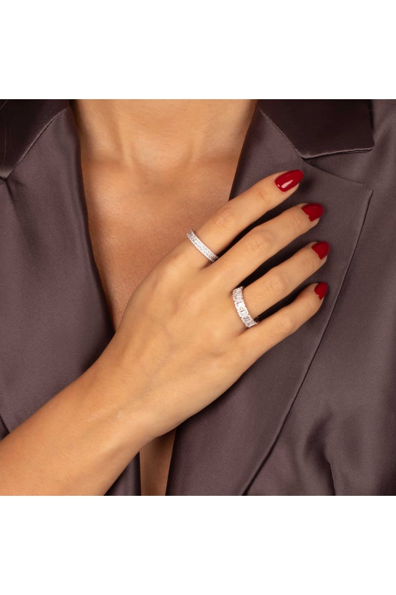 CZ Baguette X Round Illusion Eternity Band Ring, Alternate, color, Silver
