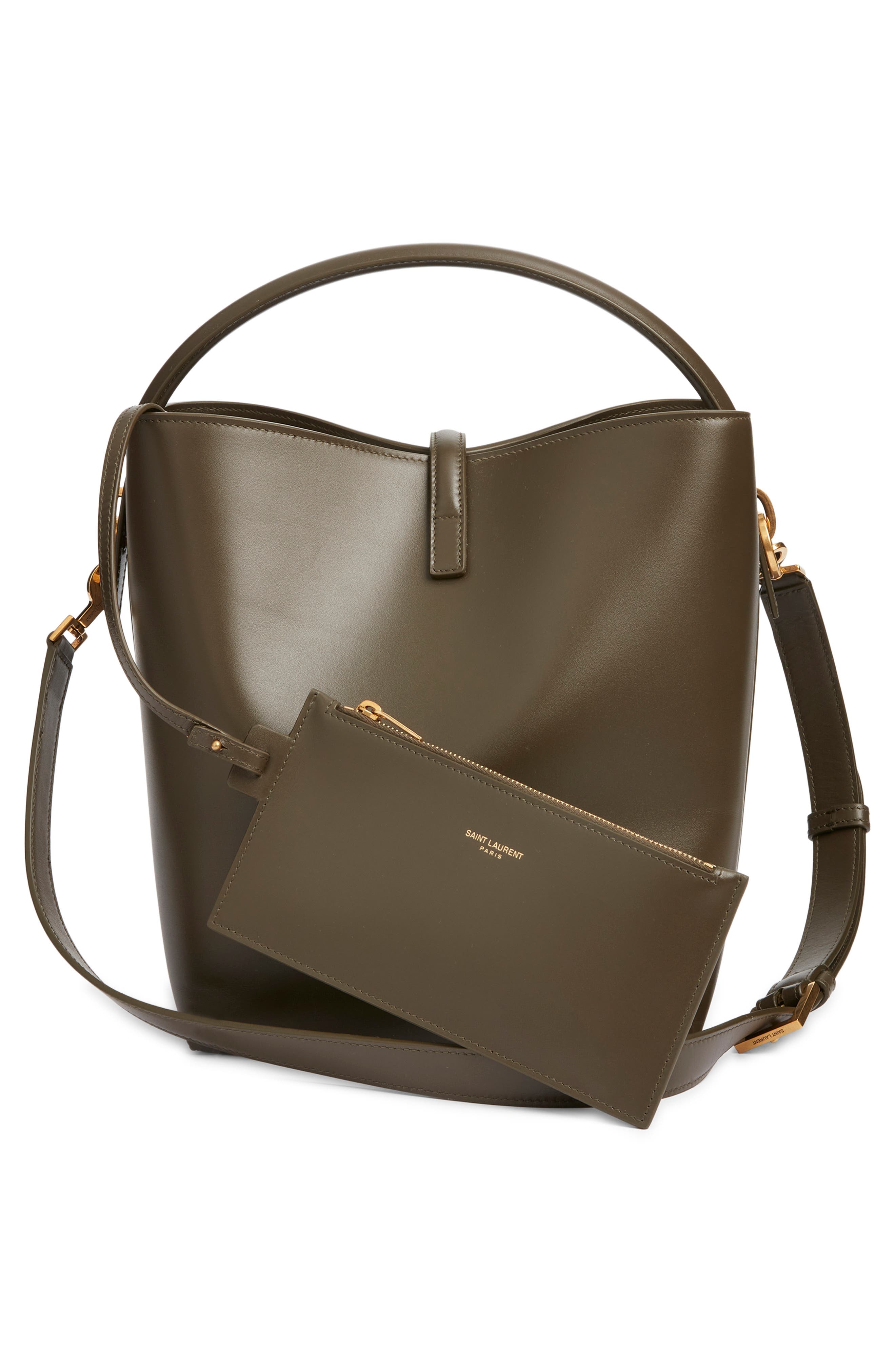 Saint Laurent Le 37 Leather Bucket Bag, Alternate, color, Deep Musk