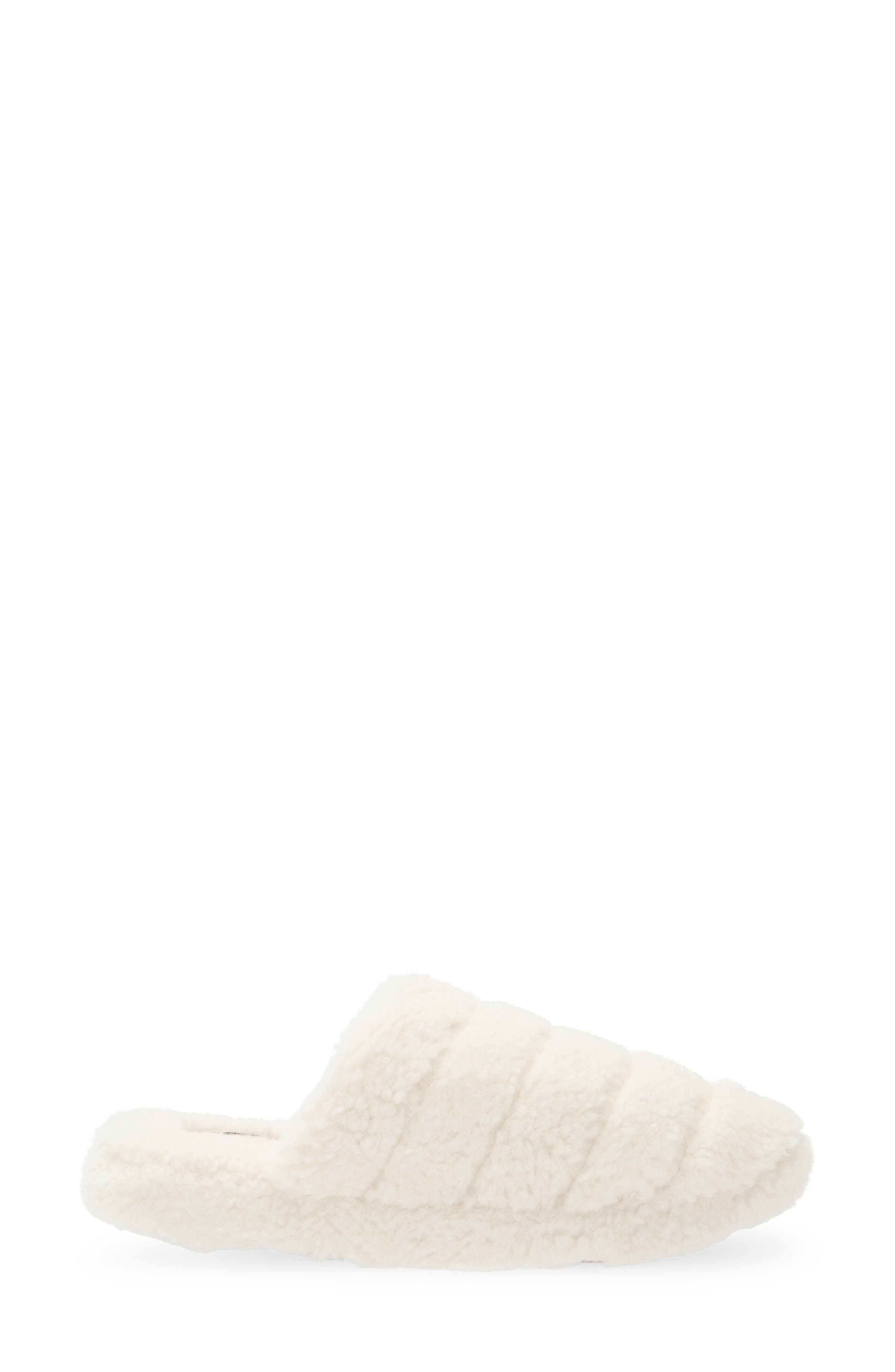 Quilted Faux Fur Scuff Slipper, Alternate, color, IVORY