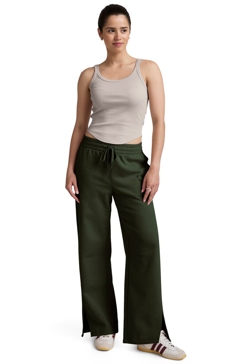 LuxeFleece Side Slit Wide Leg Pants, Alternate, color, DARK OLIVE