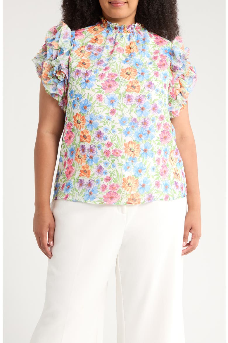 Ezia Garden Brenna Mock Neck Top, Main, color, BLUE/ PINK/ YELLOW
